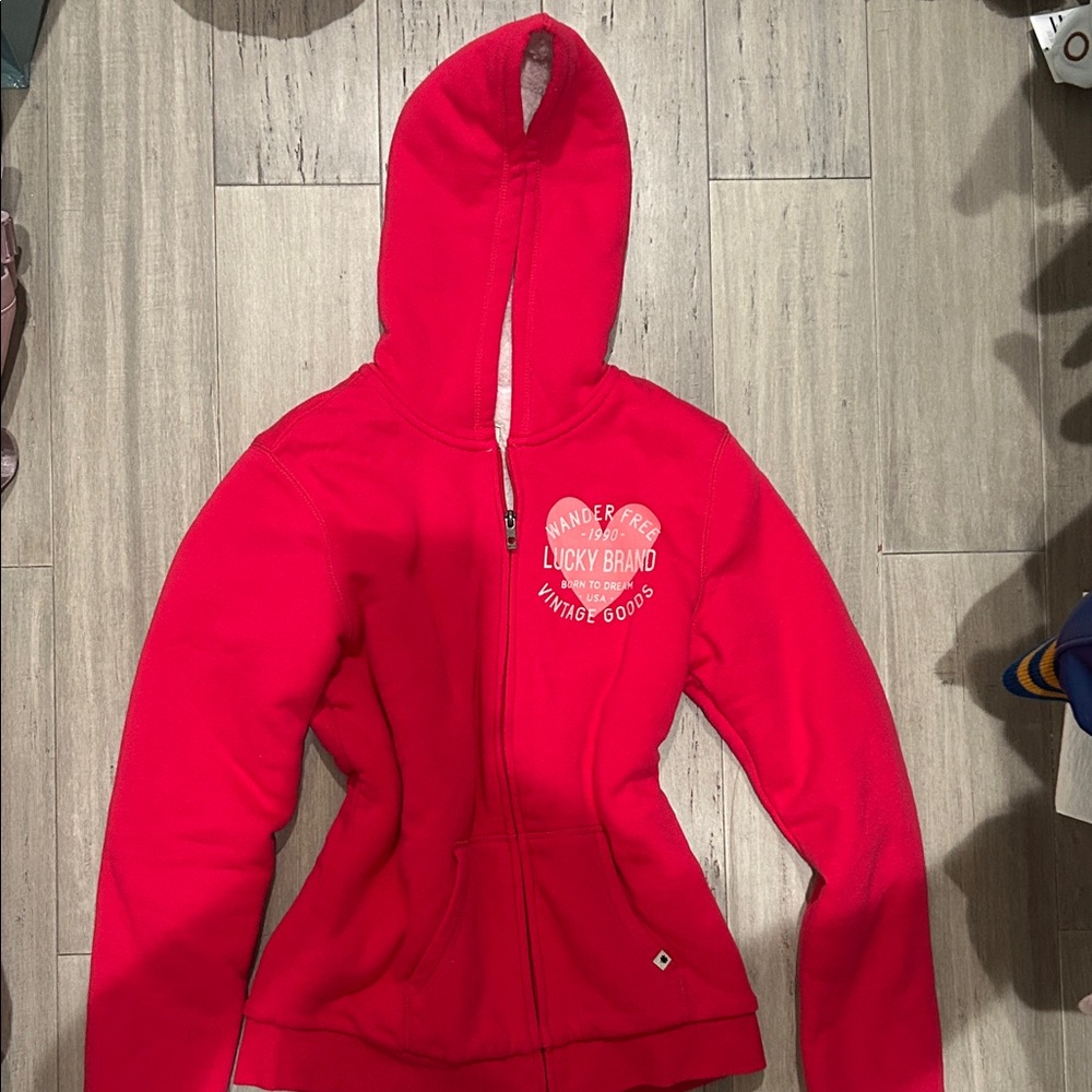 Vintage Lucky Brand Kids Hot Pink Zip Up Hoodie